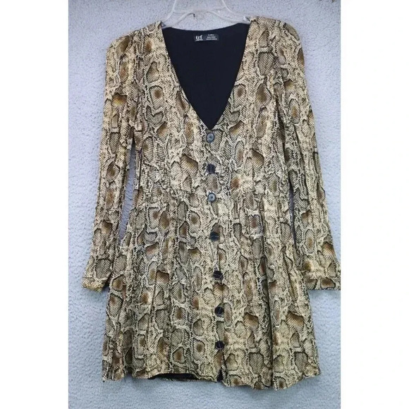 Zara trf Collection Snakeprint Long Sleeves Mini Dress-Medium-Button Up-Lined - Picture 1 of 8